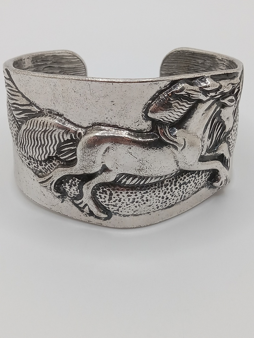 Vintage Silver Tone Running Horse Cuff Bracelet Wide Western Equestrian 3.25 oz